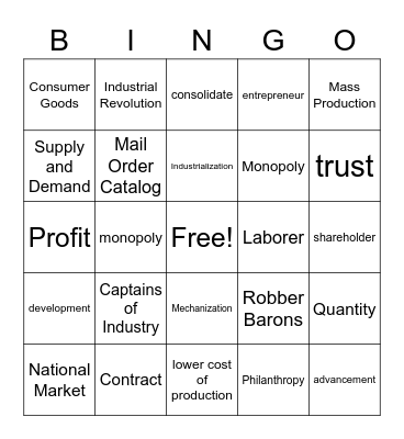 Industrialization - Big Business and Growth of Industry Bingo Card