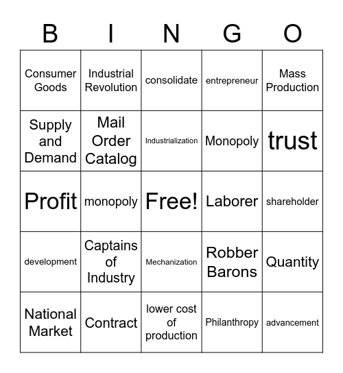 Industrialization - Big Business and Growth of Industry Bingo Card