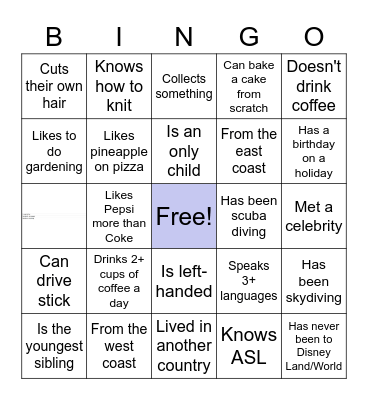 Get to know DCDAP Bingo Card