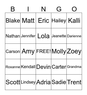 BENNETT FAMILY BINGO Card