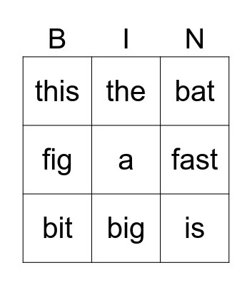 "i" "a" & B sounds Bingo Card