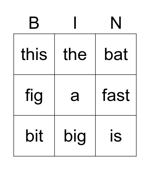 "i" "a" & B sounds Bingo Card