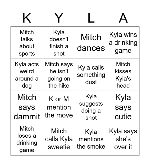 Kyle & Mitch Bingo Card