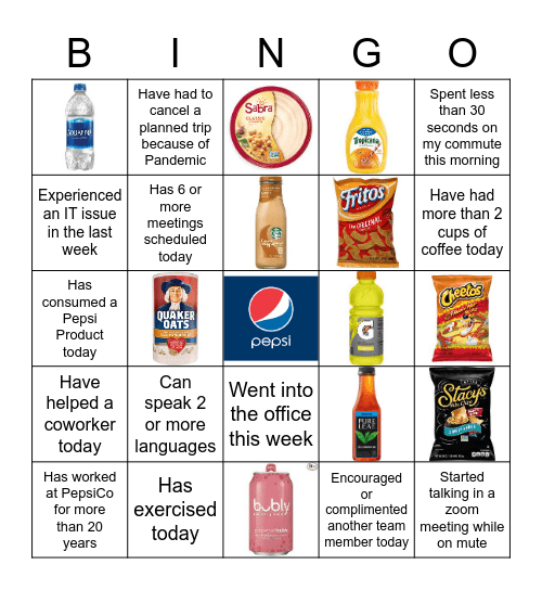 PEPSICO Fun Bingo Card