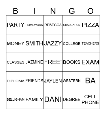 JAZMINE'S 2015 GRADUATION Bingo Card