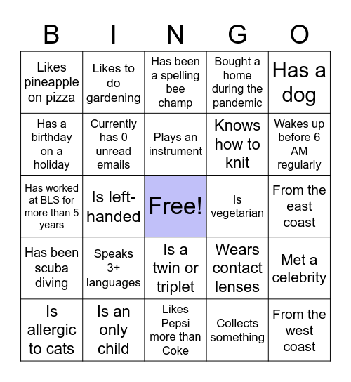 Get to know DCDE! Bingo Card