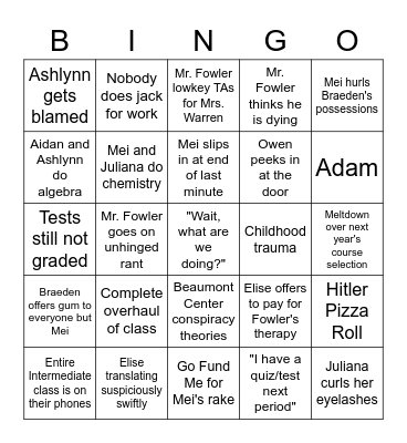 Indeterminate Latin Bingo Card