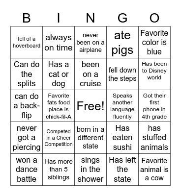 8C Family Bingo Card