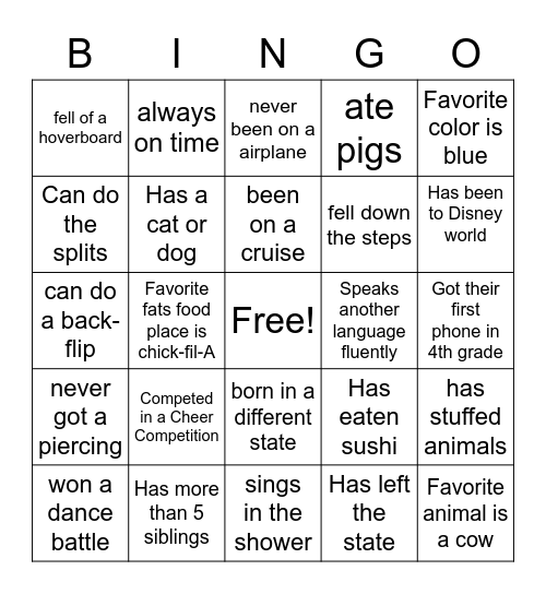 8C Family Bingo Card
