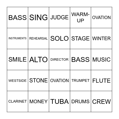 SHOW CHOIR Bingo Card