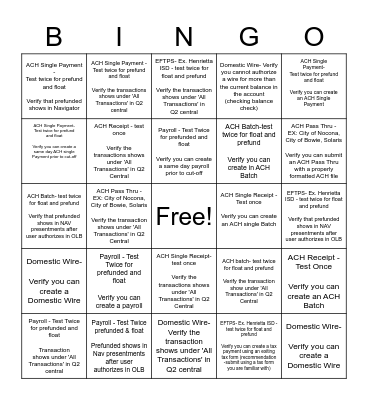 CoA Commercial ACH & Wire Testing Bingo Card