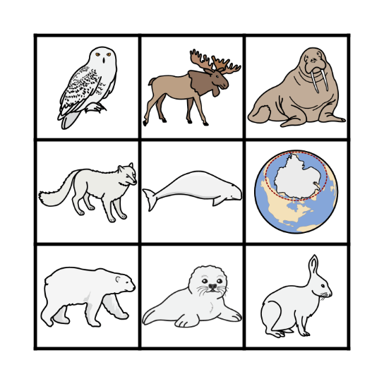 Arctic Animals Bingo Card