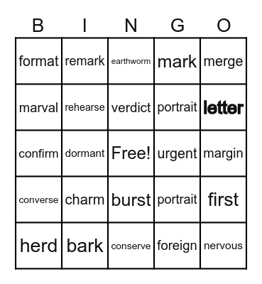 Spelling Bingo Card