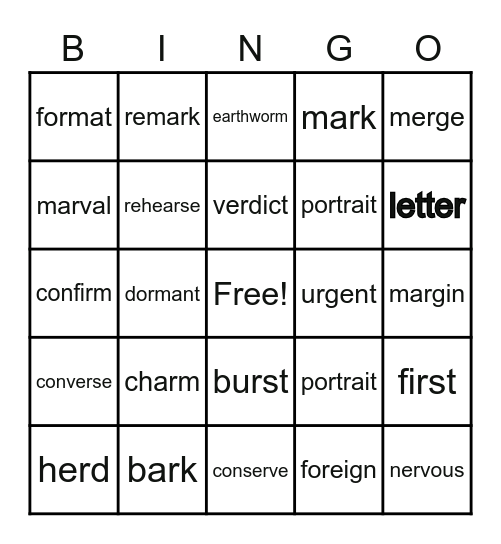 Spelling Bingo Card