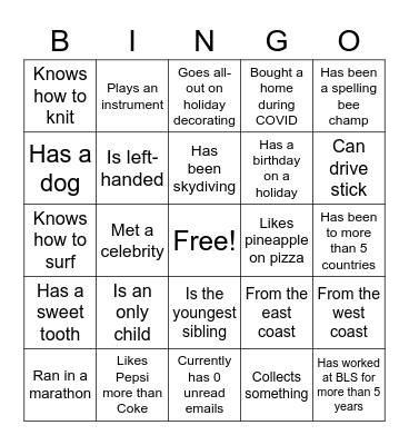 Get to know DCDE! Bingo Card
