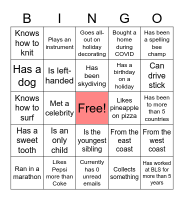 Get to know DCDE! Bingo Card
