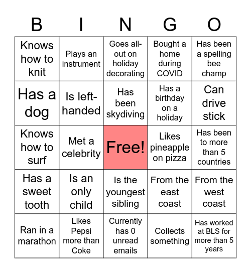 Get to know DCDE! Bingo Card