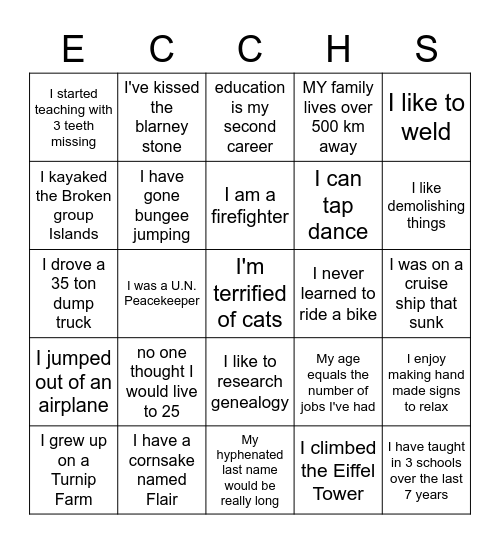 ECCHS BINGO Card
