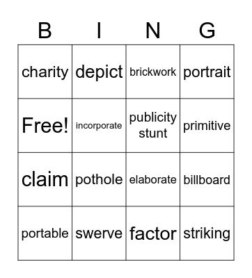 Unit 10 Vocabulary Bingo Card