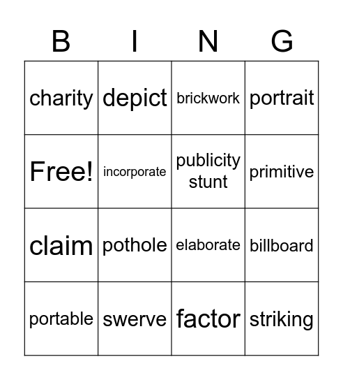 Unit 10 Vocabulary Bingo Card