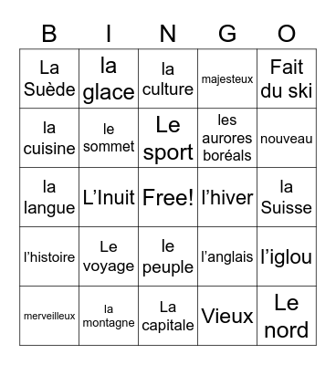 Destinations d’hiver Bingo Card