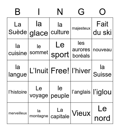 Destinations d’hiver Bingo Card