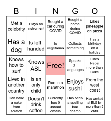 Get to know DCDE! Bingo Card