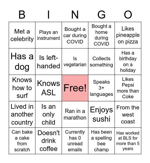 Get to know DCDE! Bingo Card