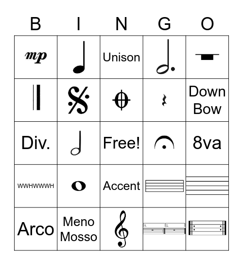 Music Symbol Bingo Card