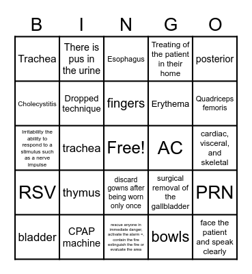 Health Science Bingo Card