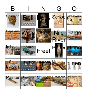 Ancient Egypt Vocabulary/Categories Bingo Card