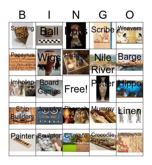 Ancient Egypt Vocabulary/Categories Bingo Card