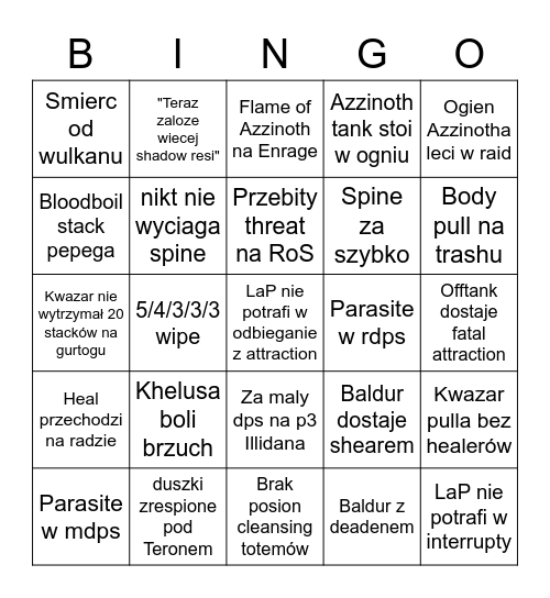 LaP BT Bingo Card