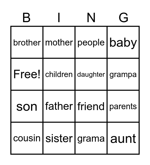 Family Bingo Card