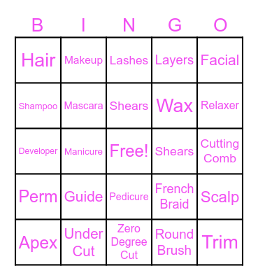 Cosmetology Bingo Card