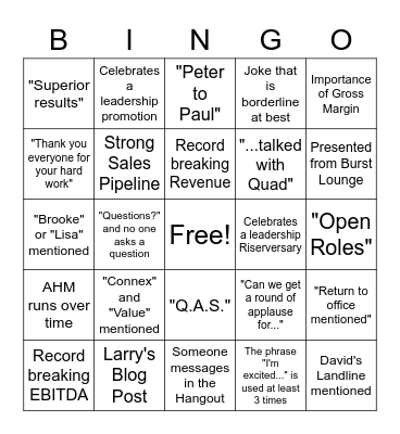 Rise Bingo Card