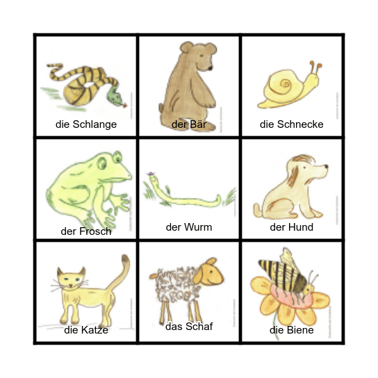 Tiere - der, die oder das ? Bingo Card