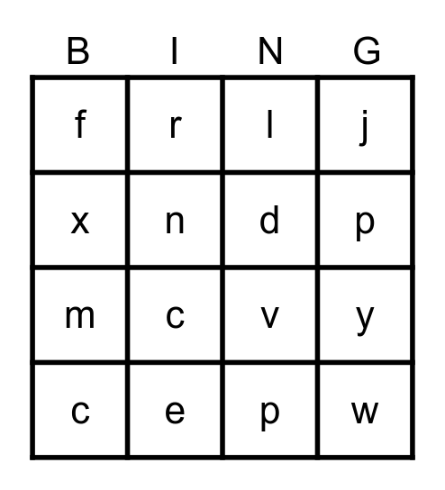 Spanish Alphabet Bingo Card