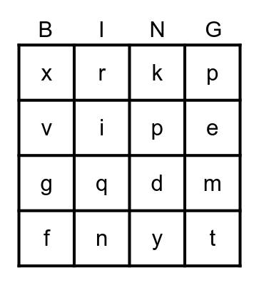 Spanish Alphabet Bingo Card