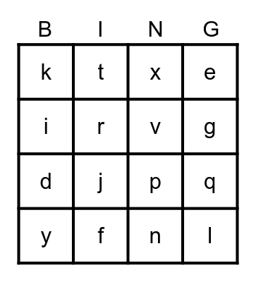 Spanish Alphabet Bingo Card