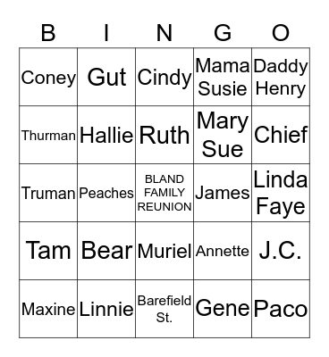 Bland Family Reunion Bingo Card