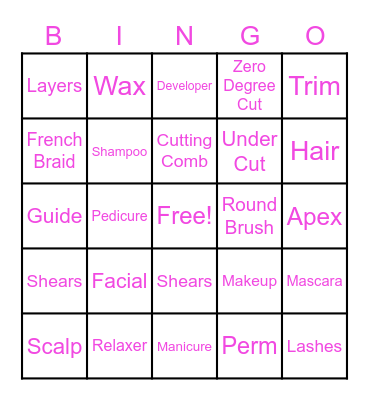 Cosmetology Bingo Card
