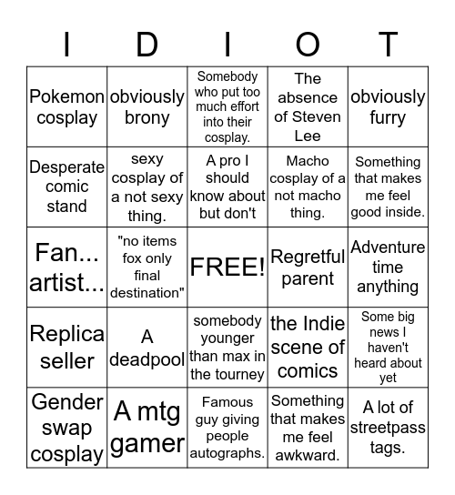 Things at Montreal comicon Bingo Card