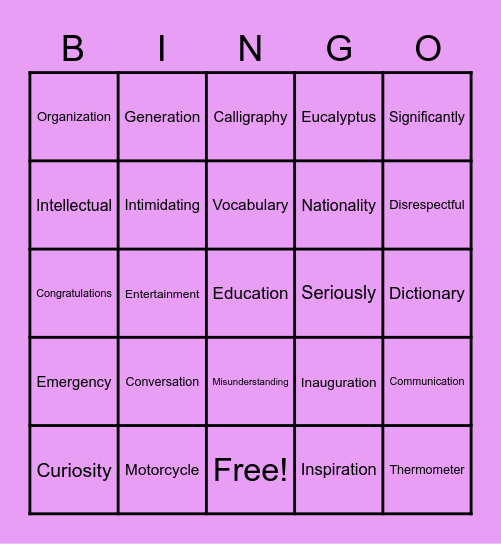 Multisyllabic words Bingo Card