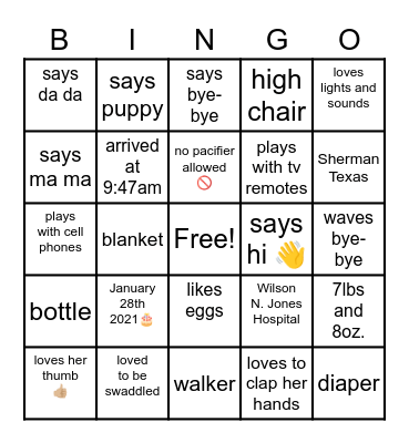 🎈 AVA's 1st Birthday 🎈 Bingo Card