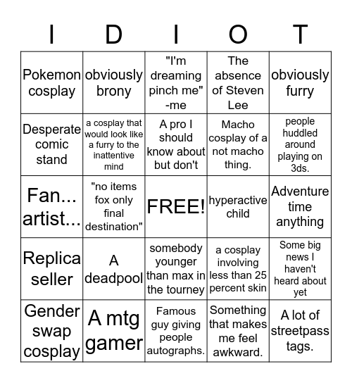 Things at Montreal comicon Bingo Card