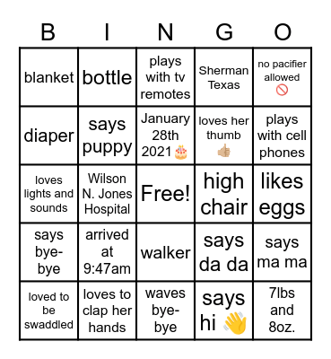 🎈 AVA'S 1st Birthday 🎈 Bingo Card