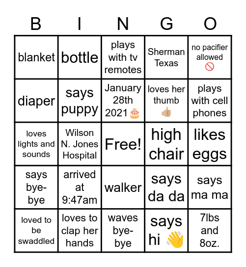 🎈 AVA'S 1st Birthday 🎈 Bingo Card