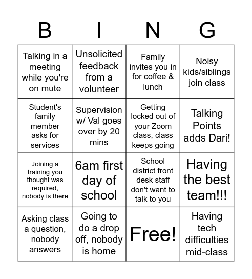 EDU TEAM BINGO Card