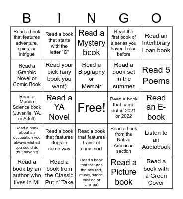 Winter Book Bingo Card